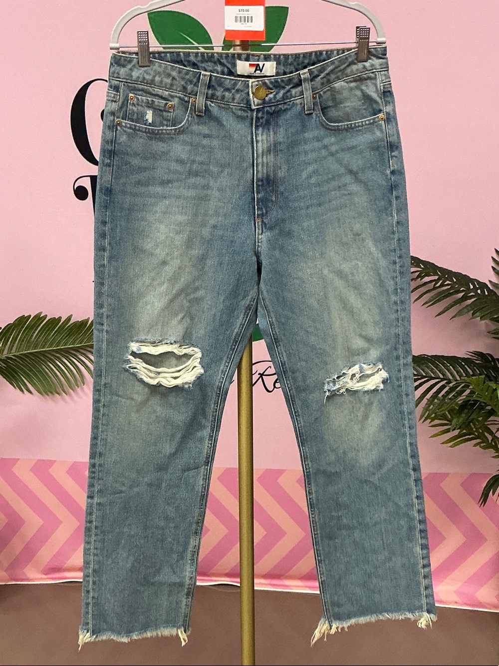 Aviator Nation Light Blue Distressed Straight Leg Jeans